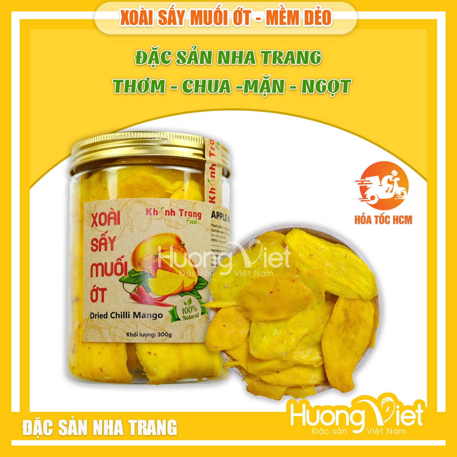 Xoài sấy dẻo muối ớt, xoài sấy nguyên miếng to, đặc sản nha trang vị chua - mặn - ngọt, mềm dẻo
