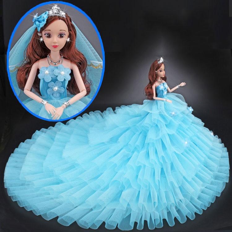 Búp Bê Cô Dâu Xòe Tầng Xanh Tặng Phụ Kiện 08 Món + 3 Váy Ngắn