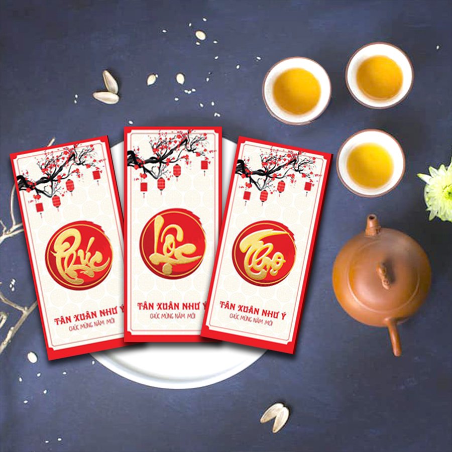 50 Bao lì xì tết Phúc Lộc Thọ - Tặng kèm túi kiếng