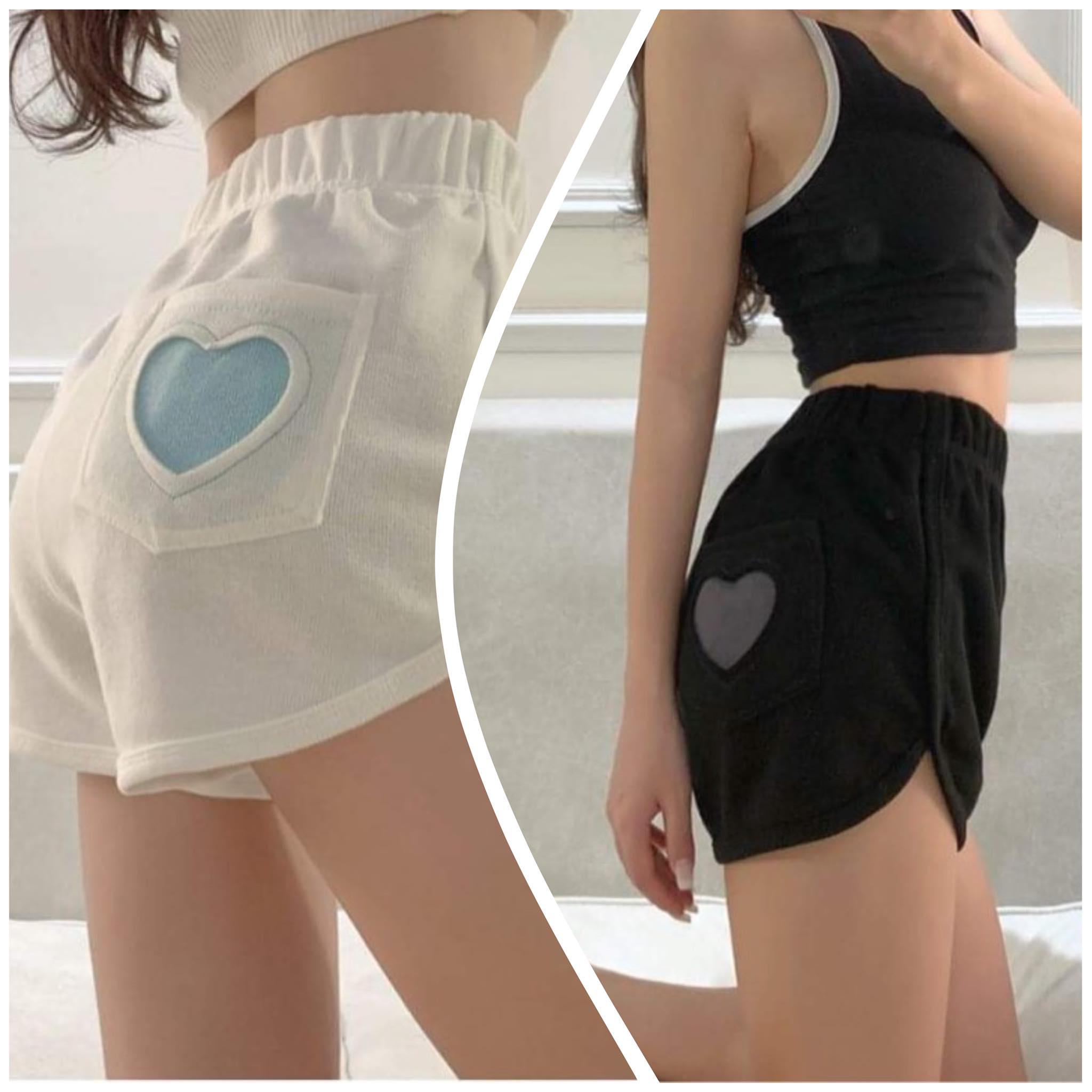 Quần short nữ, quần ngắn nữ dễ thương hình trái tim vải trơn mát-4 màu