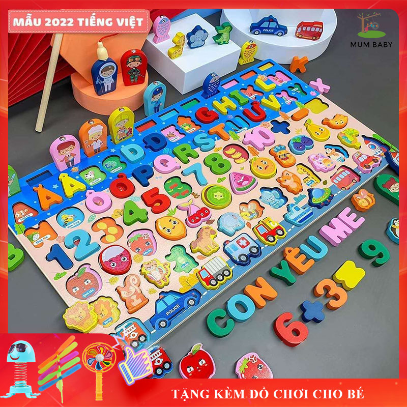[Tặng Quà Cho Bé]  Bảng chữ tiếng Việt 7 trong 1 và 6 trong 1 bằng gỗ, đồ chơi trẻ em câu cá gỗ, cho bé phát triển