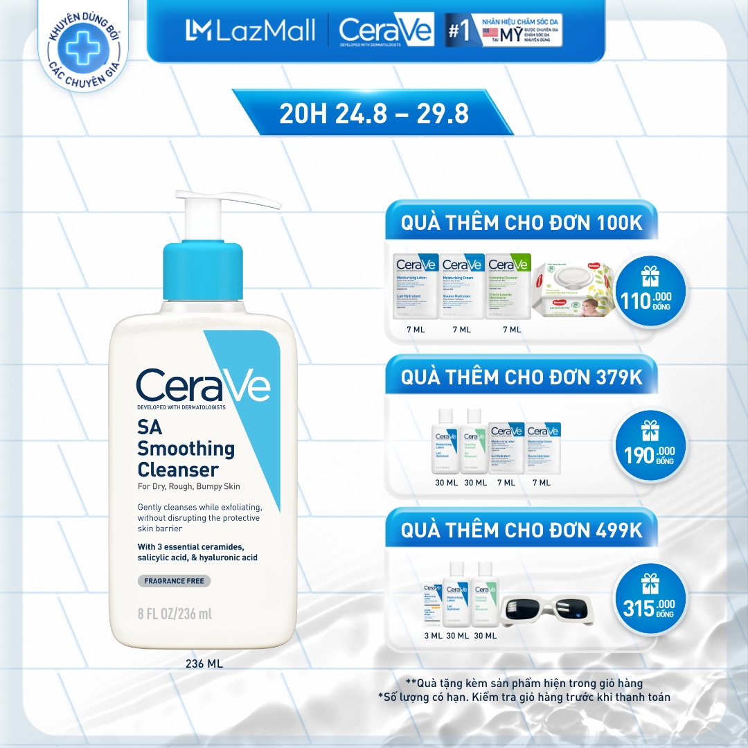 Sữa rửa mặt làm sạch & tẩy tế bào chết dịu nhẹ CeraVe SA Smoothing Cleanser 236ml