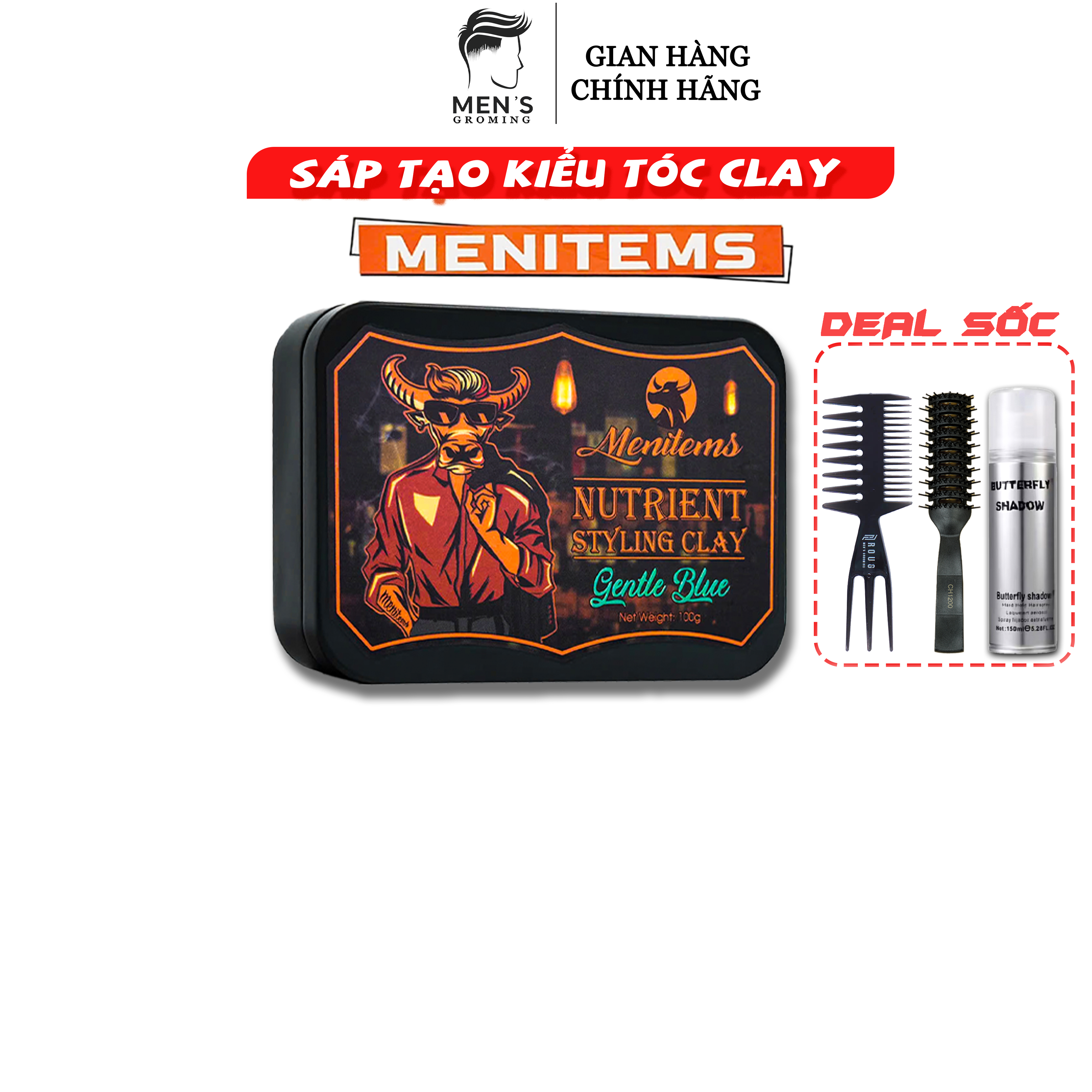 Sáp vuốt tóc Menitems Gentle Blue Clay, Sáp vuốt tóc Menitems Clay, sáp trâu đỏ 50/100g Kèm Dead Sốc