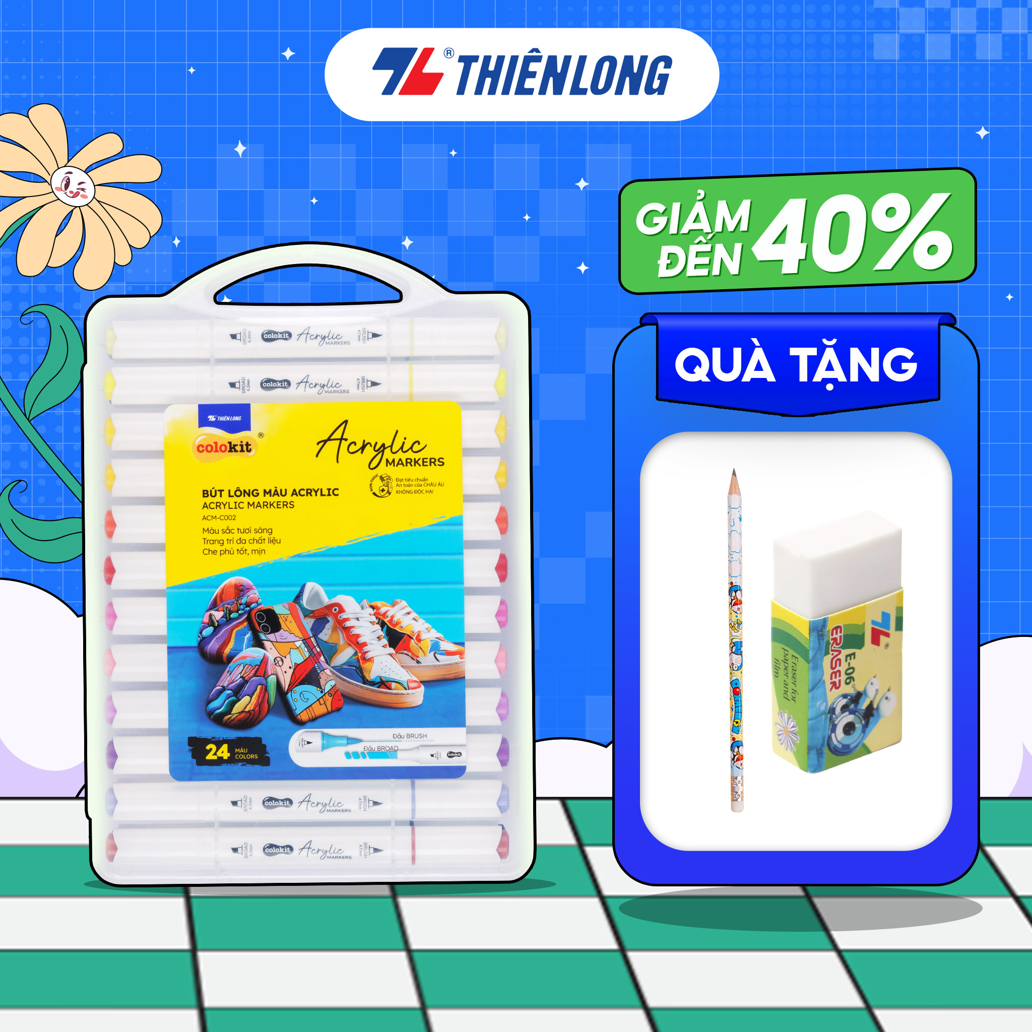 Bút sơn/ Bút lông 12/24/36 màu - Acrylic Markers 2 đầu ngòi ThiênLong Colokit - Màu sắc tươi sáng Trang trí đa chất liệu