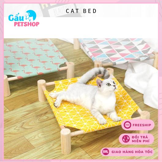 Giường gỗ bọc vải cho thú cưng chó mèo