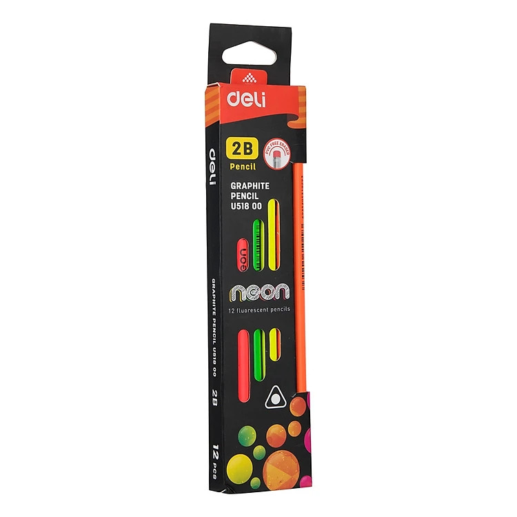 Hộp 12 cây bút chì 2b deli - thân màu neon