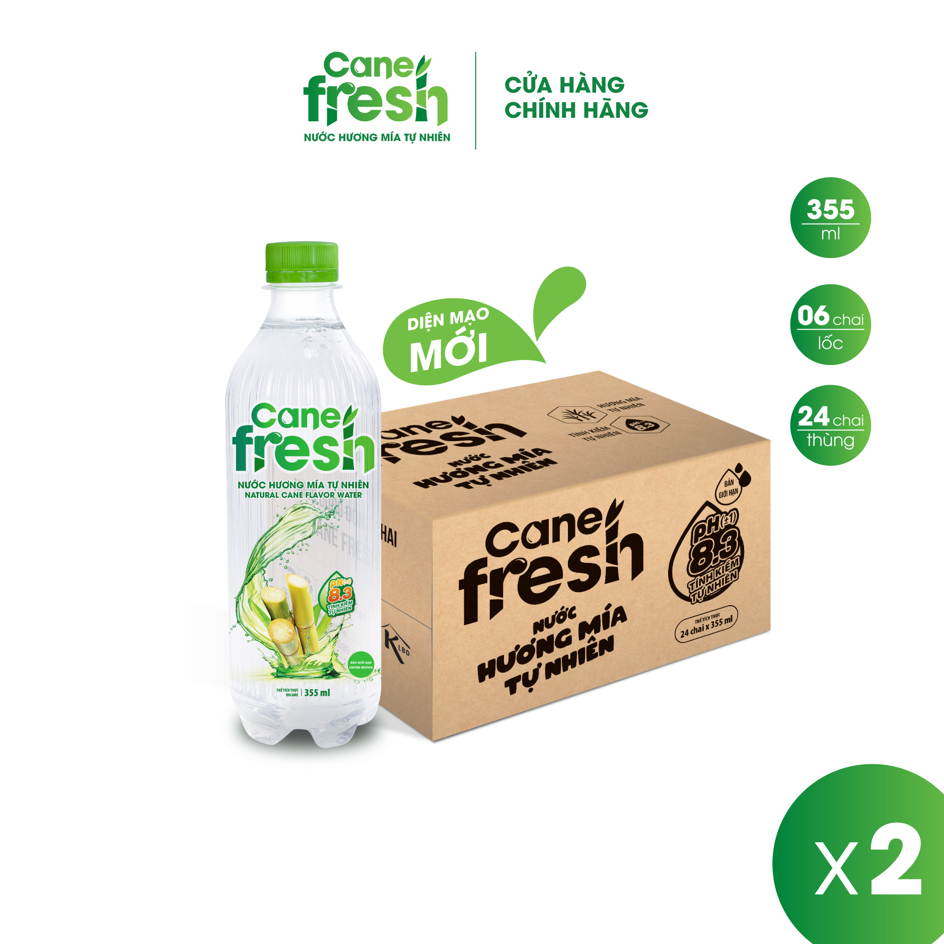 Combo 2 Thùng - Nước hương mía tự nhiên Cane Fresh 355ml/Chai/48chai
