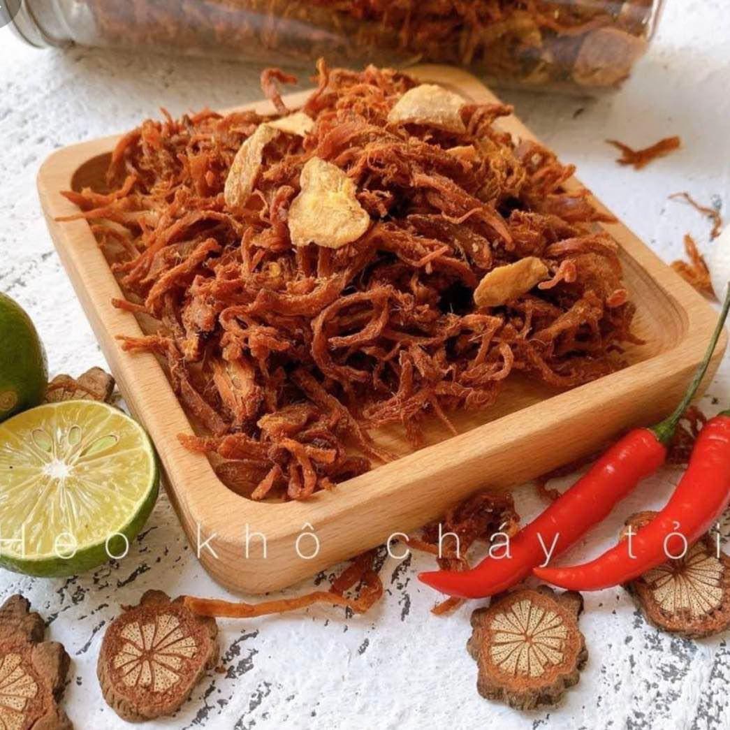 Khô heo cháy tỏi hộp 300gram - loại đặt biệt thơm ngon hương vị việt