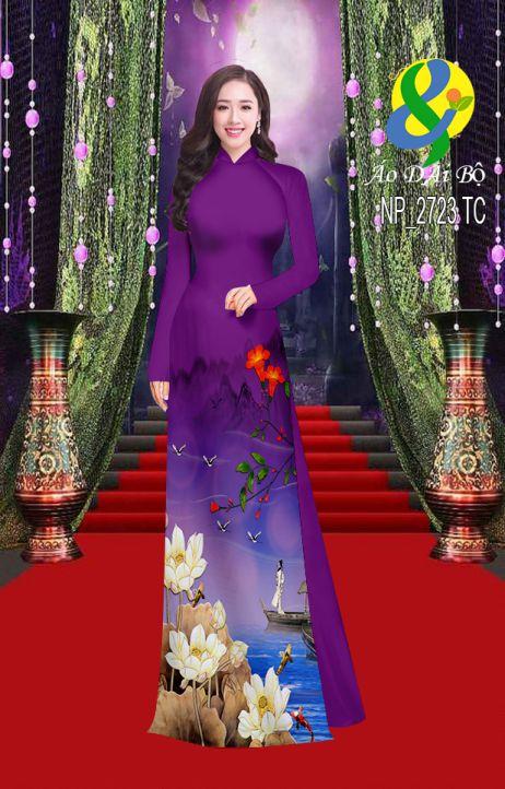 Vải áo dài 3d họa tiết hoa sen np-2327