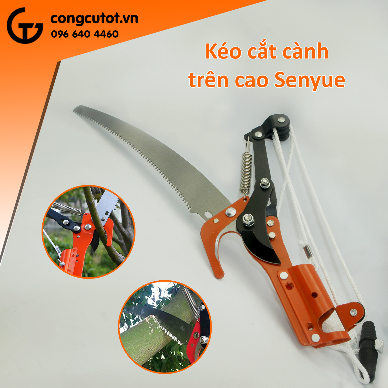 Kéo cắt cành trên cao có lưỡi cưa kết hợp 2 bánh, 3 bánh