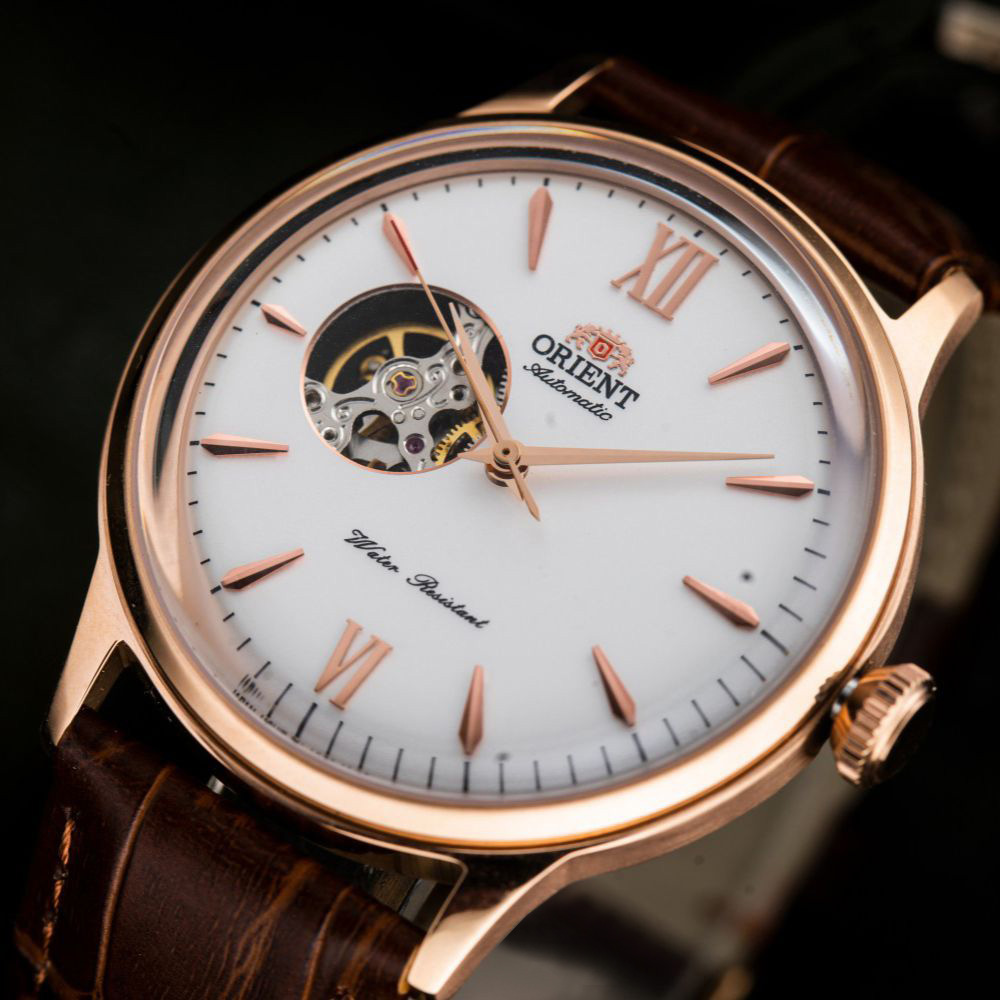 Đồng hồ cơ nam orient lộ tim vàng tự động automatic japan dây da