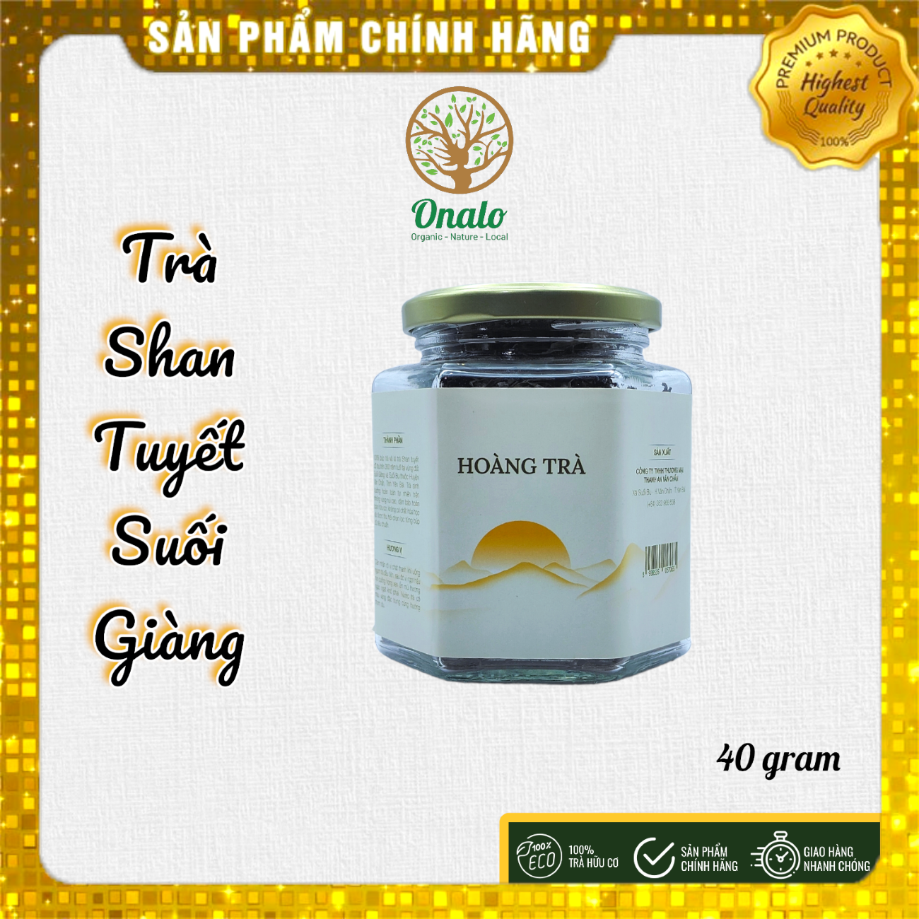 Hoàng trà shan tuyết cổ thụ - trà sạch 100% hữu cơ - trà phổ nhĩ - hũ thủy tinh 40g