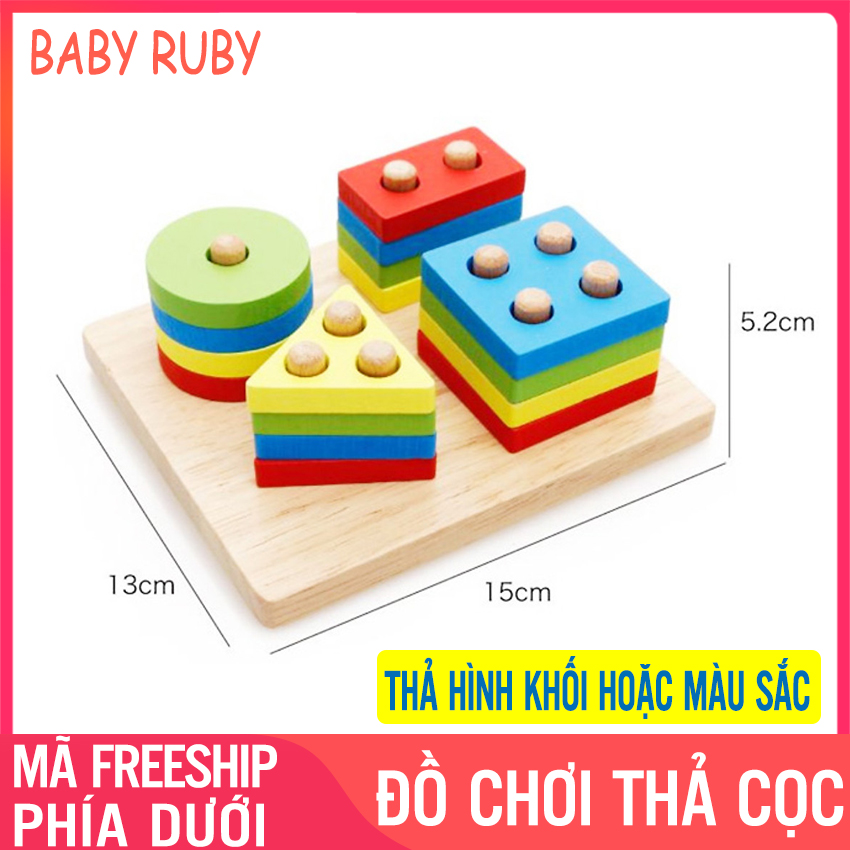 Đồ Chơi Thả Cọc Montessori - Gồm 4 Cọc, Mỗi Trục 4 Miếng, Chất Liệu An Toàn - Đồ Chơi Montessori, Đồ Chơi Gỗ, Do Choi Tha Coc, Thả Hình Luồn Cọc, Đồ Chơi Giáo Dục, Đồ Chơi Montessori Thả Cọc, Đồ Chơi Thả Hình - Baba Ruby
