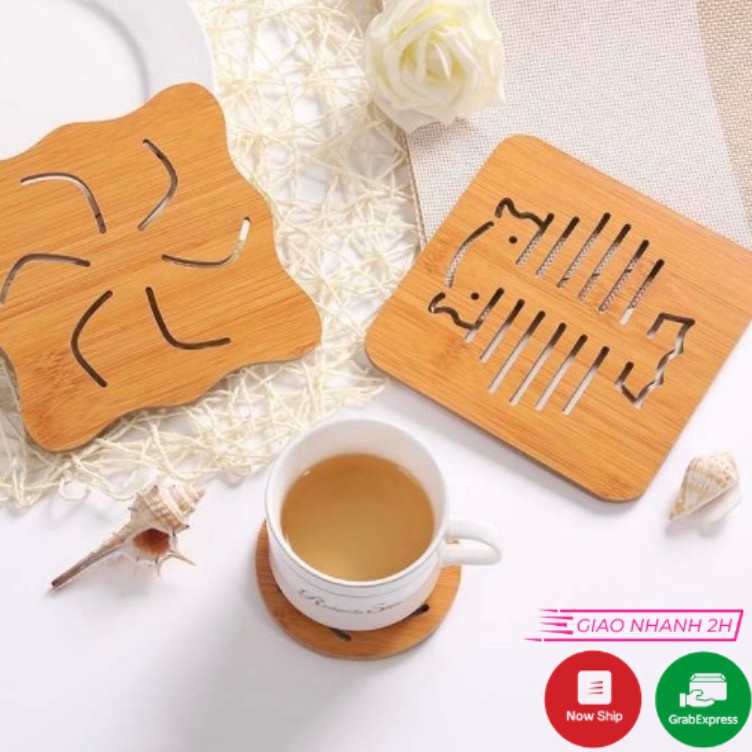 Miếng lót ly, tấm lót, đế lót nồi cách nhiệt bằng gỗ nhiều hình ngộ nghĩnh