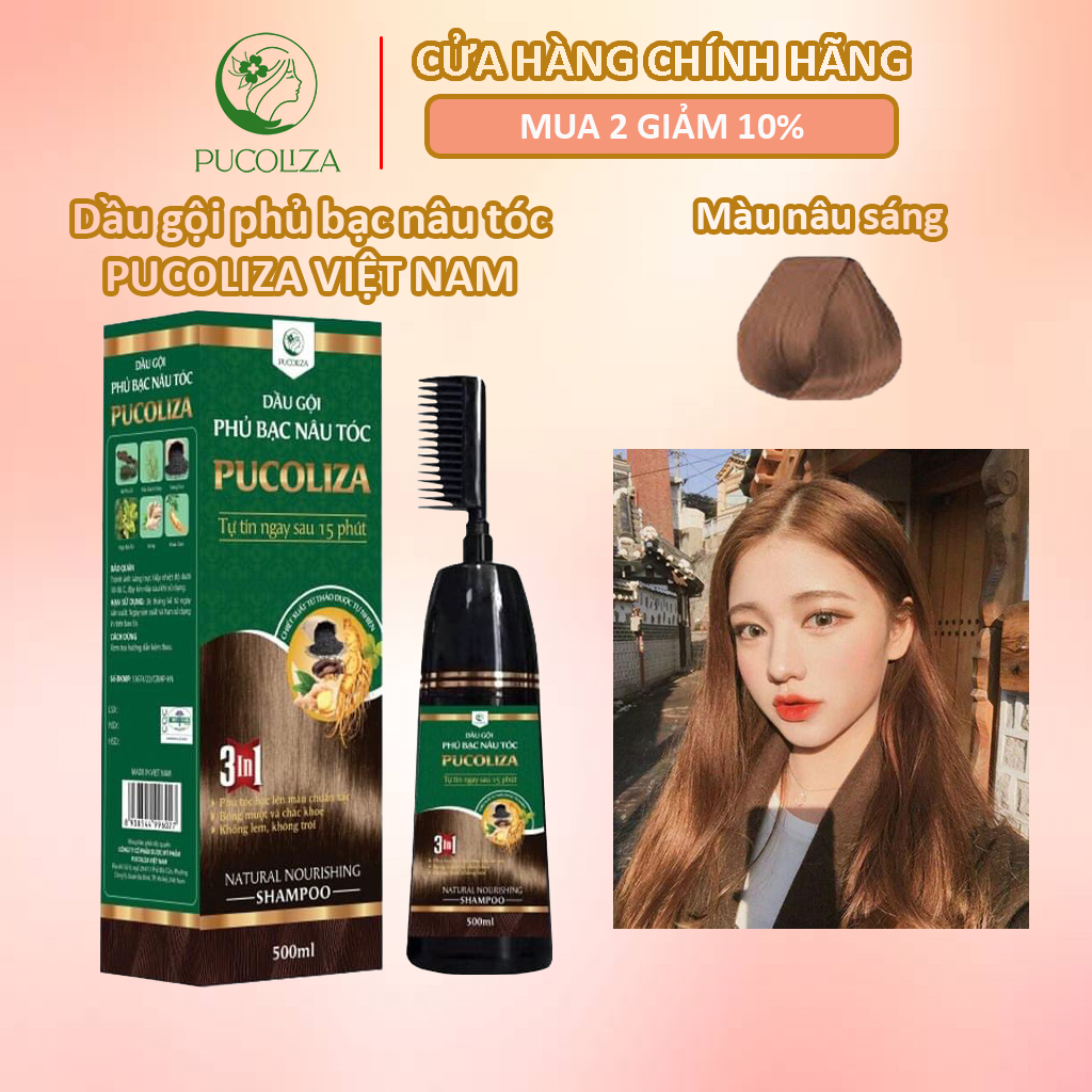 Dầu gội thảo dược phủ bạc tóc PUCOLIZA/HAMIKO chính hãng, Dầu gội nhuộm đen, nâu từ nhân sâm tự nhiên giúp đen tóc 500ml
