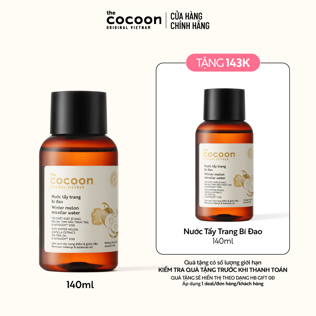 Nước tẩy trang bí đao Cocoon tẩy sạch makeup  giảm dầu 140ml