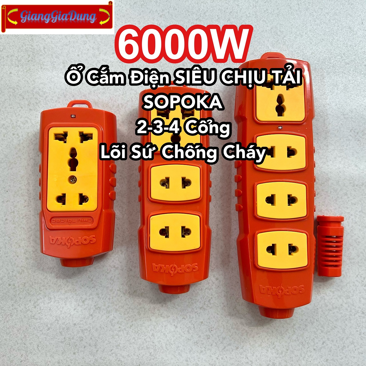 Ổ Cắm Điện Siêu Chịu Tải SOPOKA 6000W Lõi Sứ Chống Cháy (2 -3 - 4 Cổng)