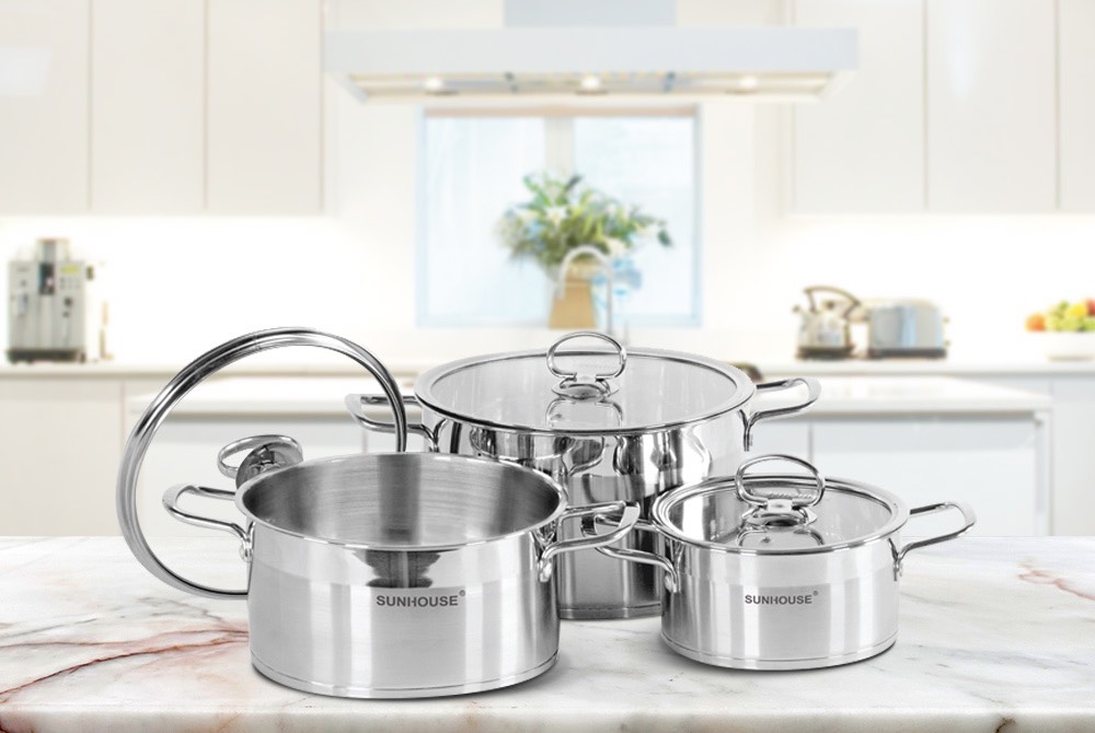 Bộ nồi.bộ 3 nồi inox 5 đáy sunhouse mama sh784