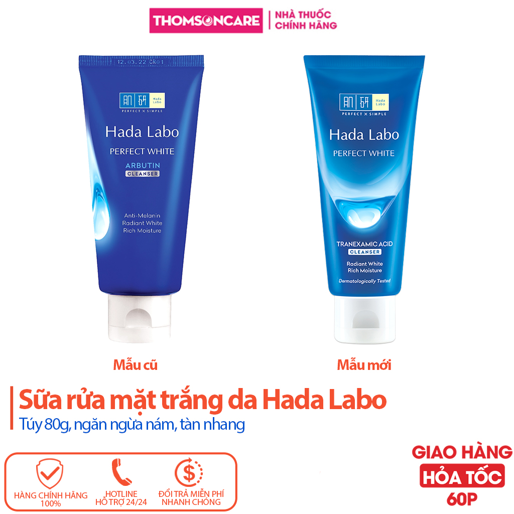 Sữa rửa mặt Hadalabo Trắng da - srm Hada Labo tuýp 80g ngăn ngừa nám tàn nhang từ tinh chất Arbutin