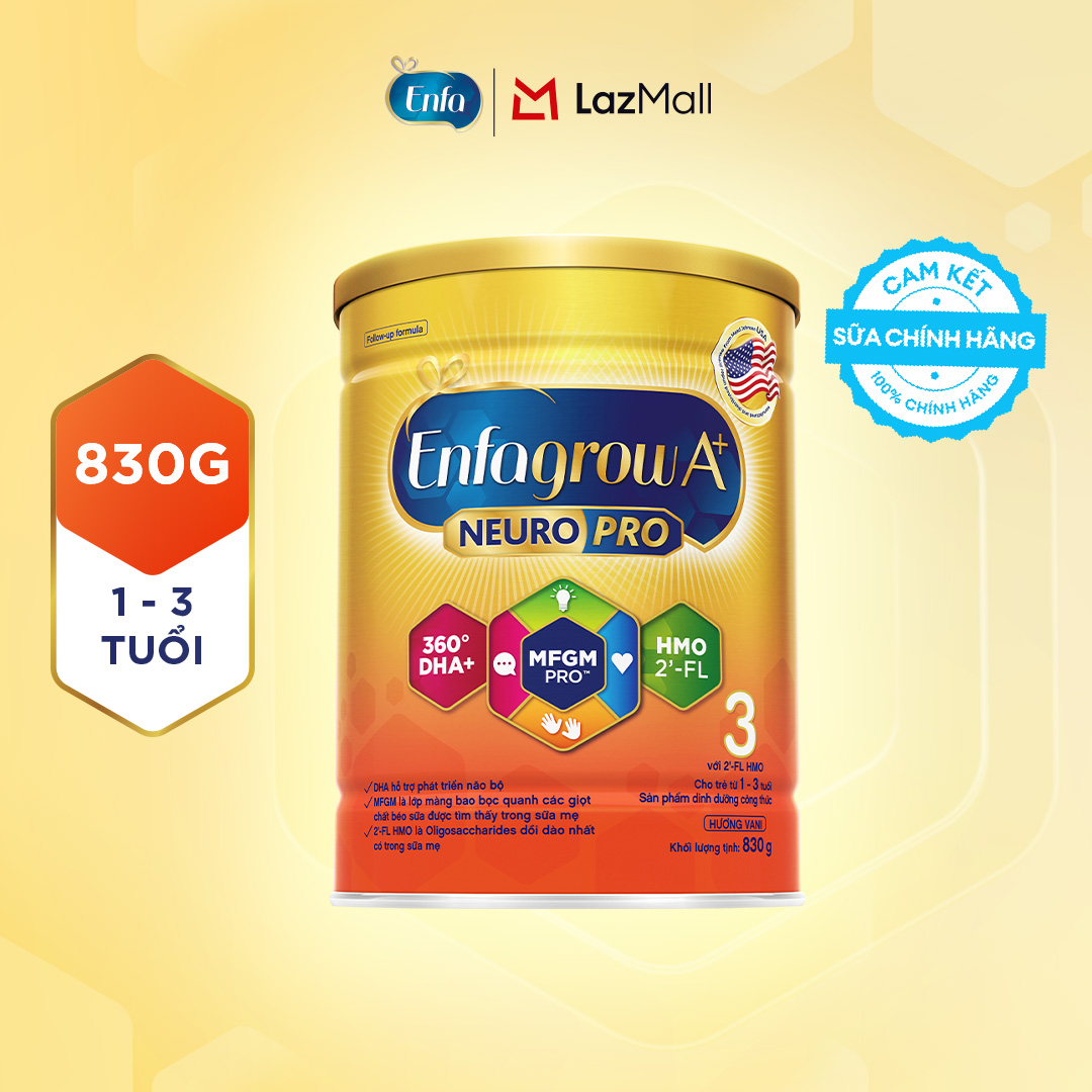 Sữa bột Enfagrow A+ NeuroPro 3 Vị thanh mát 2FL HMO với dưỡng chất DHA & MFGM cho trẻ từ 1–3 tuổi – 