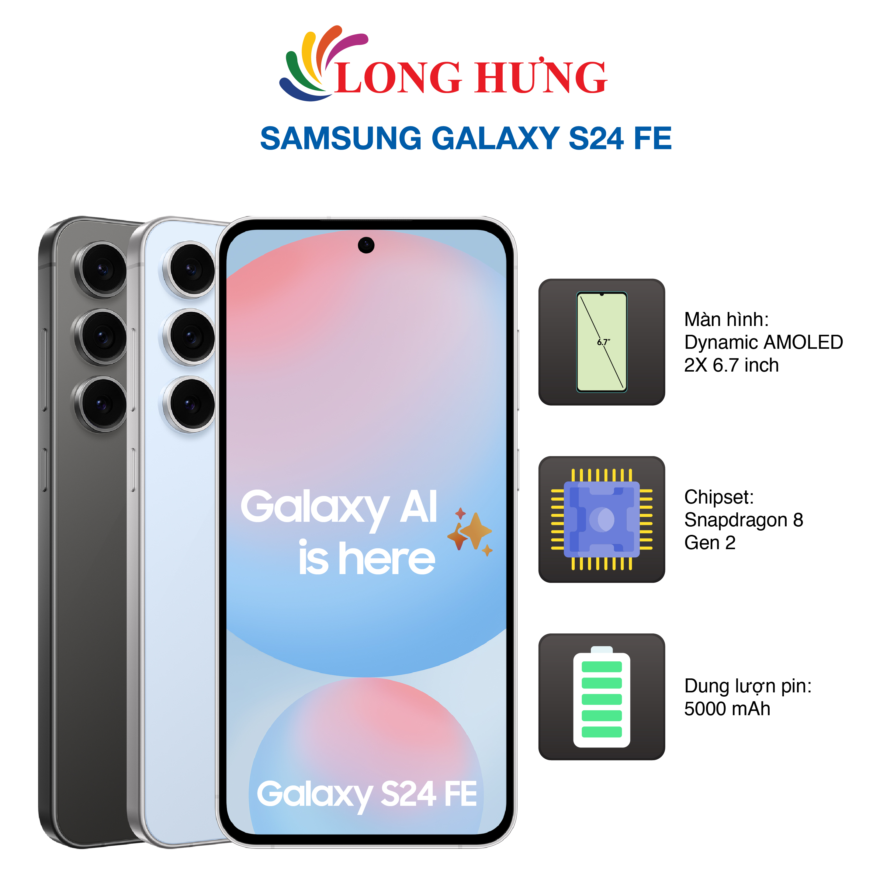 Điện thoại Samsung Galaxy S24 FE - Hàng chính hãng - Màn hình Dynamic AMOLED 2X 6.7 inch, Full HD+,