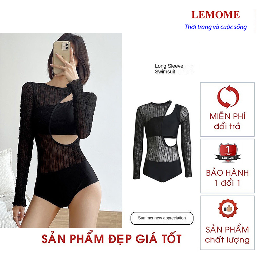 Đồ bơi nữ liền thân dài tay Bikini nữ kín đáo đi biển có đệm ngực phong cách Hàn Quốc thời trang cho nữ