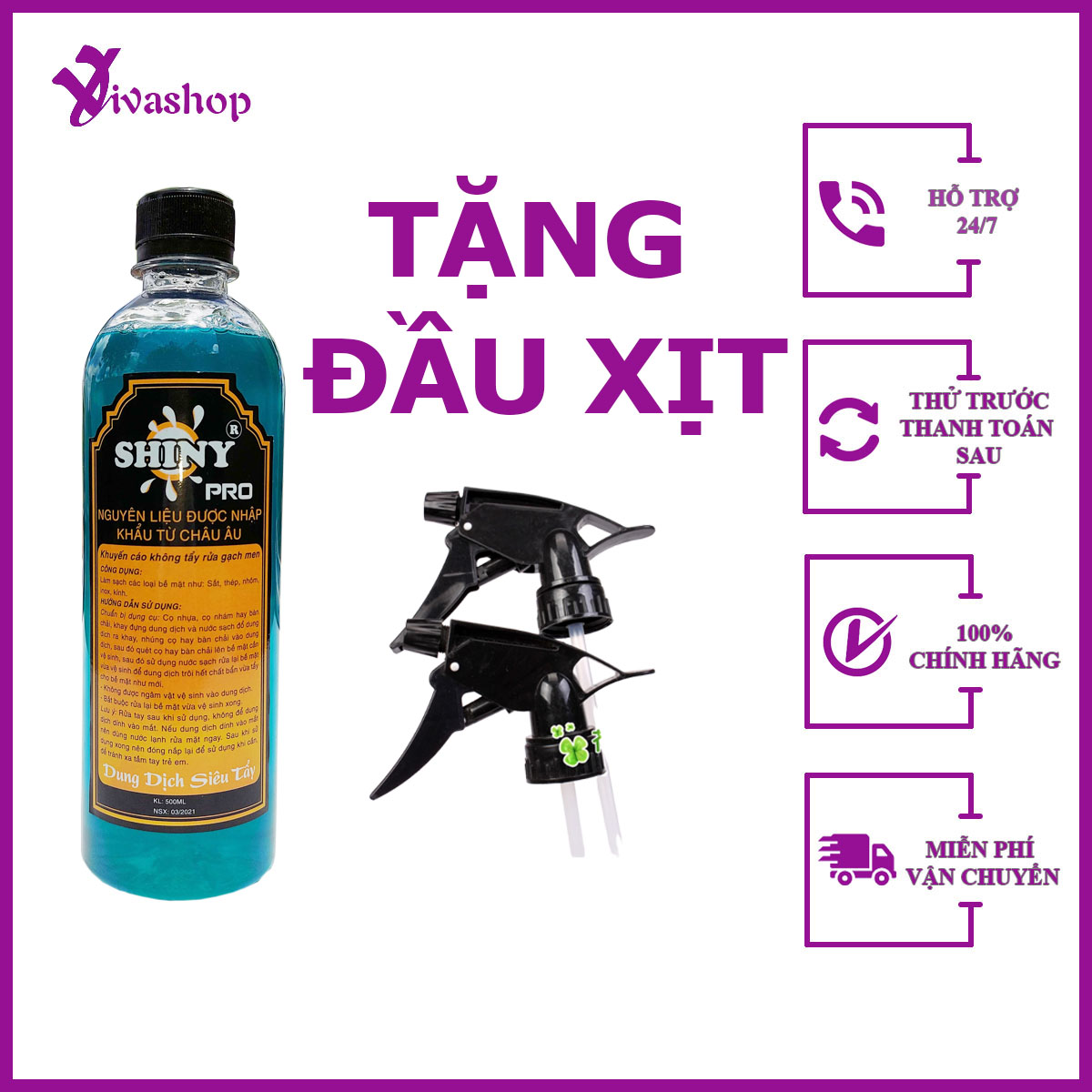 (TẶNG ĐẦU XỊT) DUNG DỊCH TẨY RỬA XE KHÔNG CHẠM SHINY PRO 500ML, TẨY NHANH CÁC VẾT BẨN SAU 5 GIÂY