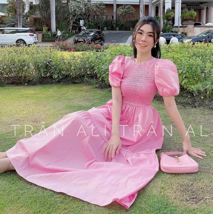 [HCM]Đầm tay phồng chạy moking tùng lớn ba màu vàng hồng và trắng