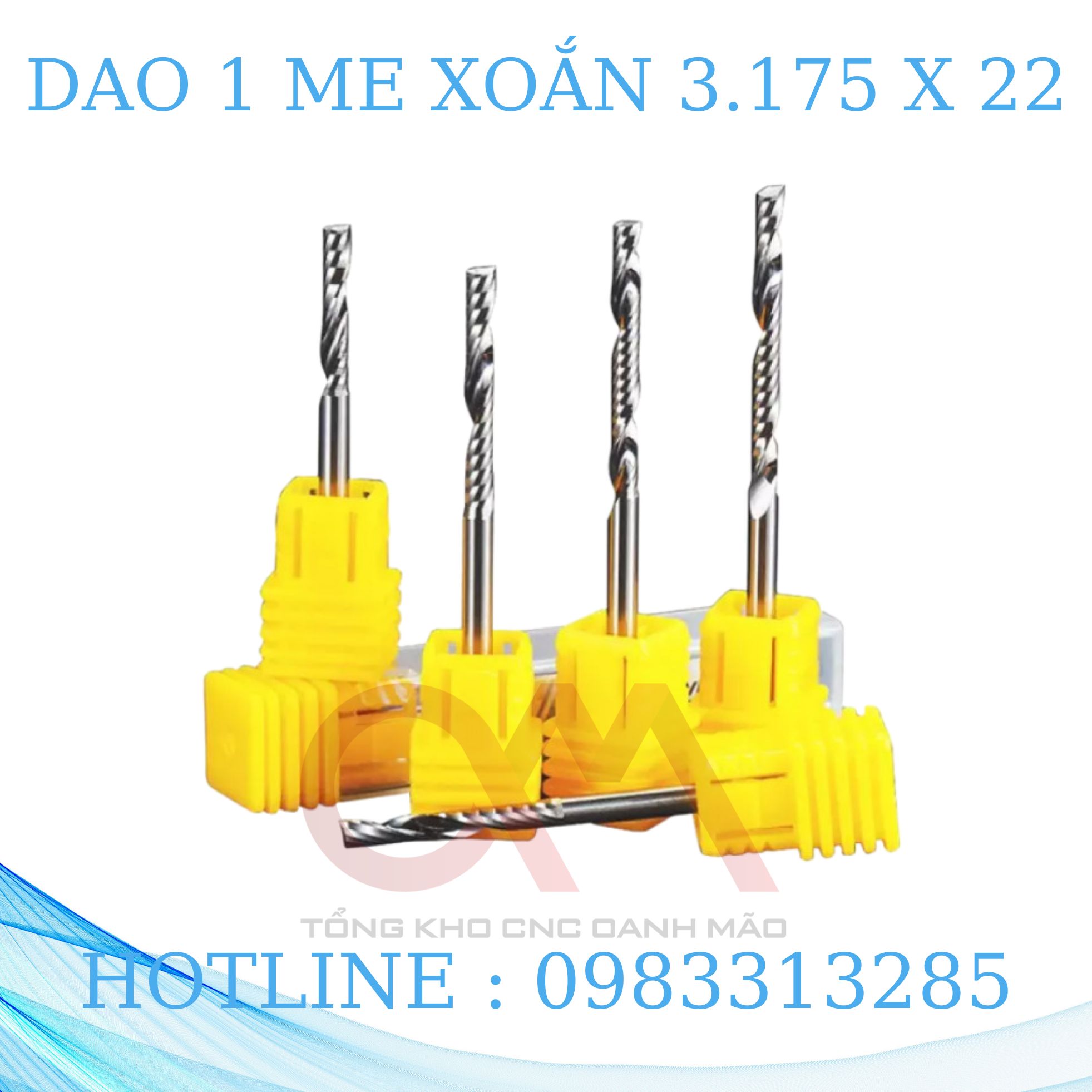 Mũi dao phay 1 me xoắn CNC 3.175mm x 22mm (1 con ) hàng Nhập khẩu đế vàng giá rẻ cắt Mica, Alu, gỗ, HDF, MDf, nhựa PVC