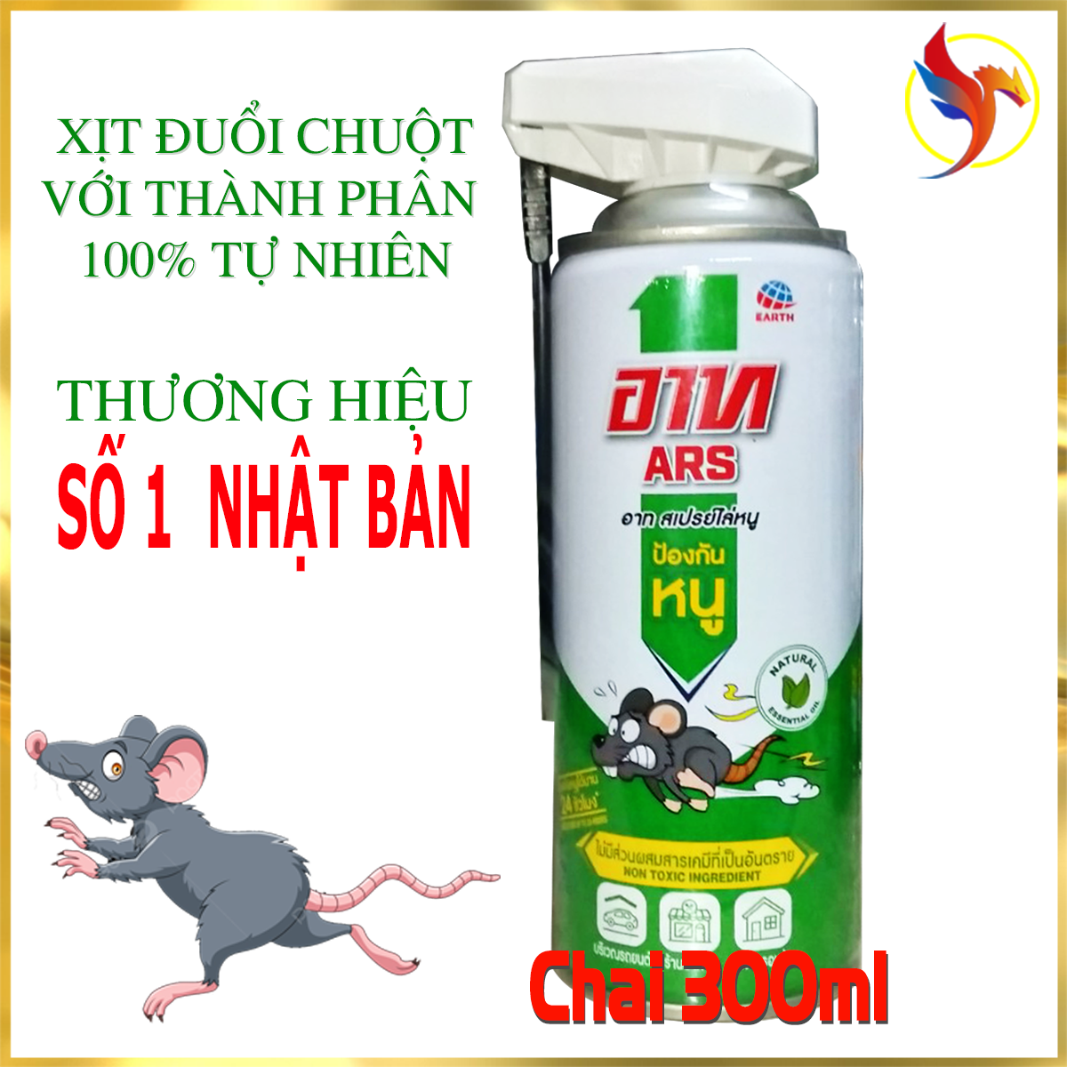 Bình Xịt Đuổi Chuột ARS - thương hiệu số 1 Nhật Bản. Thành phần tự nhiên 100%, an toàn tuyệt đối cho người và vật nuôi.