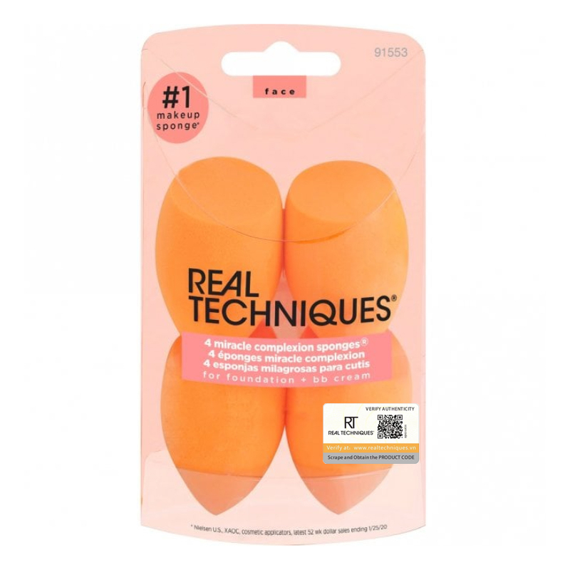 Set 4 bông mút trang điểm nền chuyên nghiệp - real techniques 4 pack miracle complexion sponges