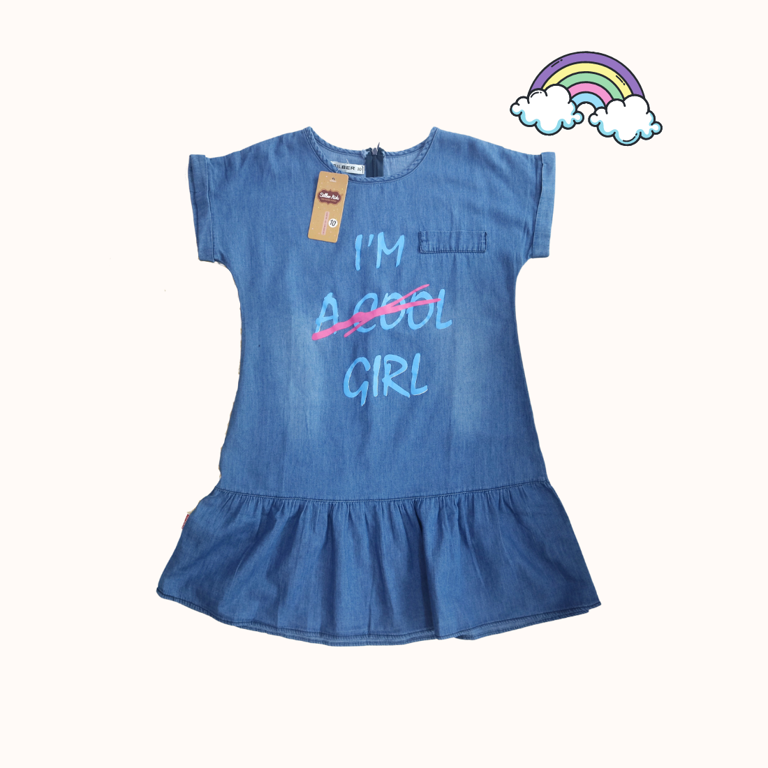 Váy jean bé gái 25-35kg cộc tay in cool girl silber kids