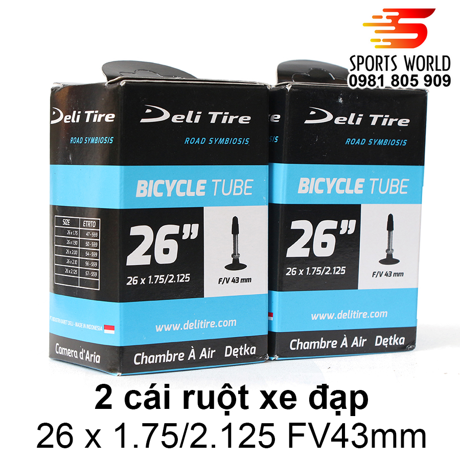 Ruột xe đạp 26x1.75/2.125 van xe đạp 43mm deli-tire
