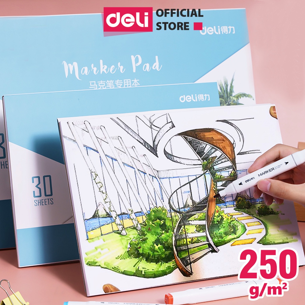Giấy vẽ màu marker chuyên dụng deli - a4/a3 - 30 tờ 110gsm - 73609 / 73610