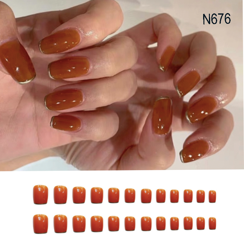 [Tặng keo+dũa] Bộ 24 móng tay giả trơn dài đẹp, thiết kế hoạ tiết bóng sang chảnh N676