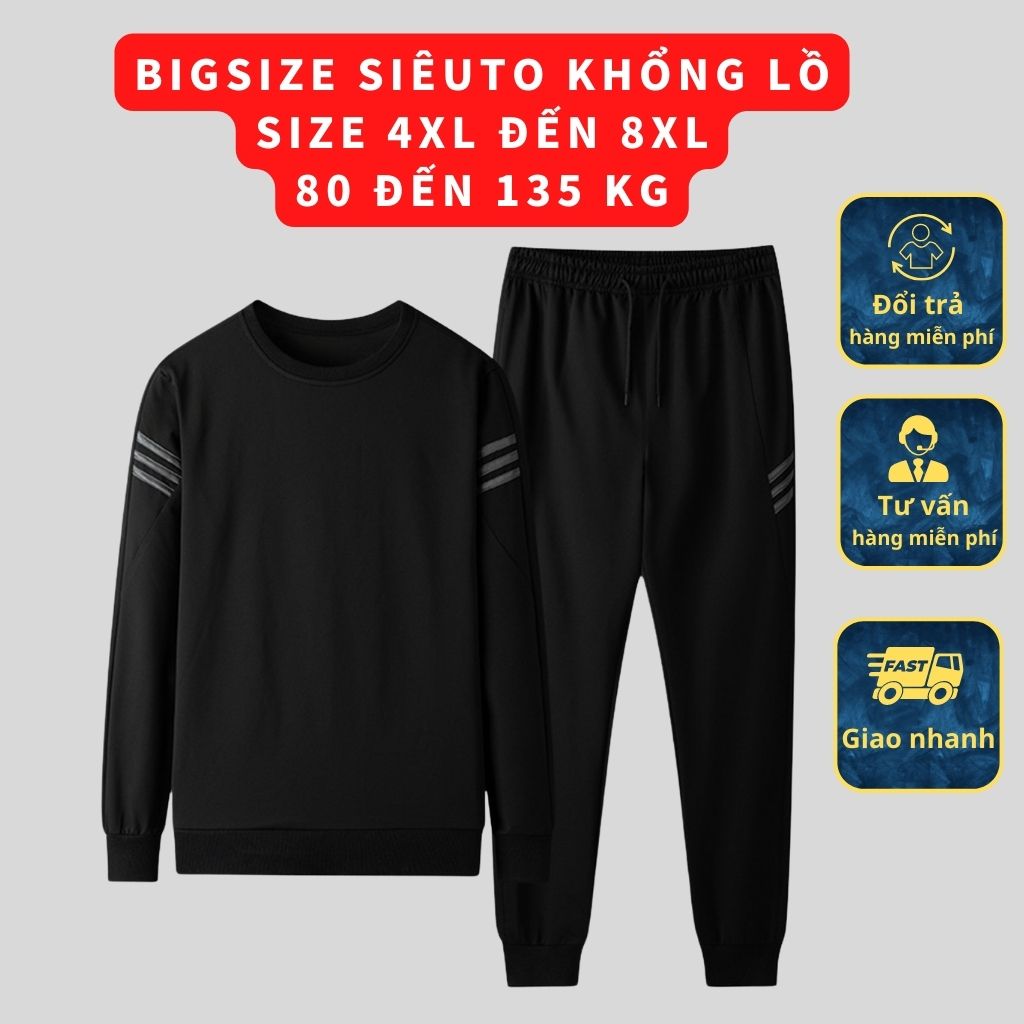 Bộ quần áo nỉ nam big size anino chất nỉ da cá, dày dặn, trẻ trung năng động dáng thể thao cho người từ 80 - 130kg