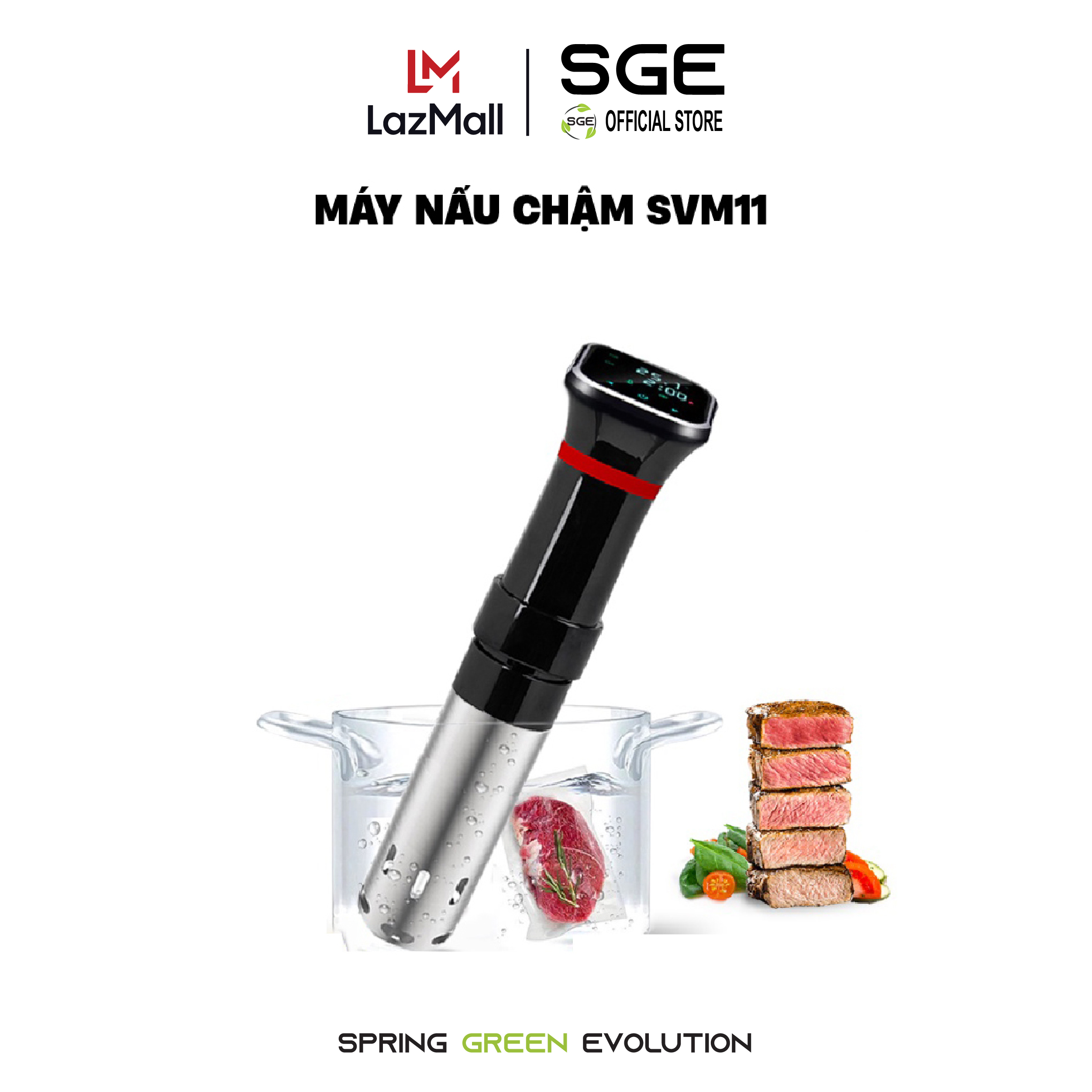 Máy Nấu Chậm Sous Vide SGE SVM11 Màn Hình Cảm Ứng Kiểm Soát Nhiệt Và Thời Gian Chuẩn Xác Dễ Sử Dụng, Nhiệt Tối Đa 100 Độ