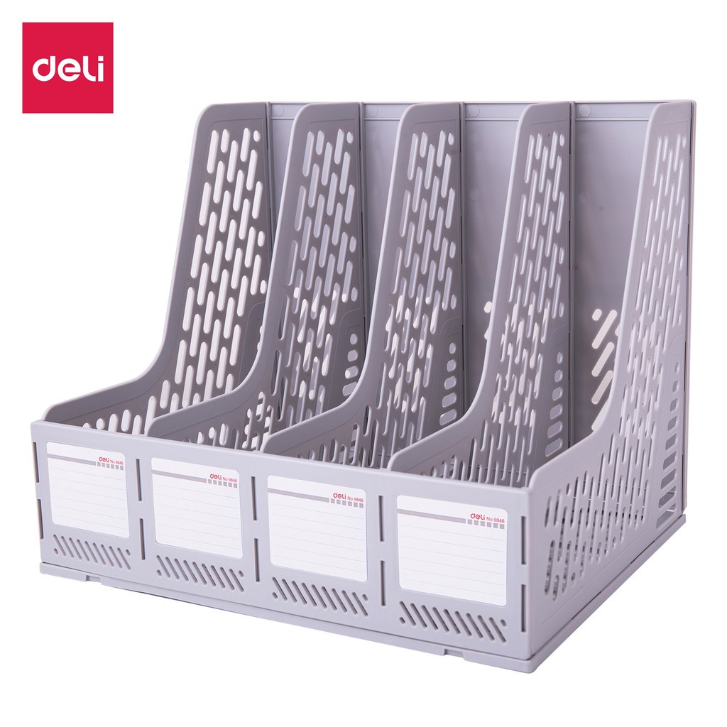 Giá đựng tài liệu - file nan 4 ngăn deli 9846 - file 4 ngăn đứng để bàn deli 9846 kt32.6x27.5x25.7cm