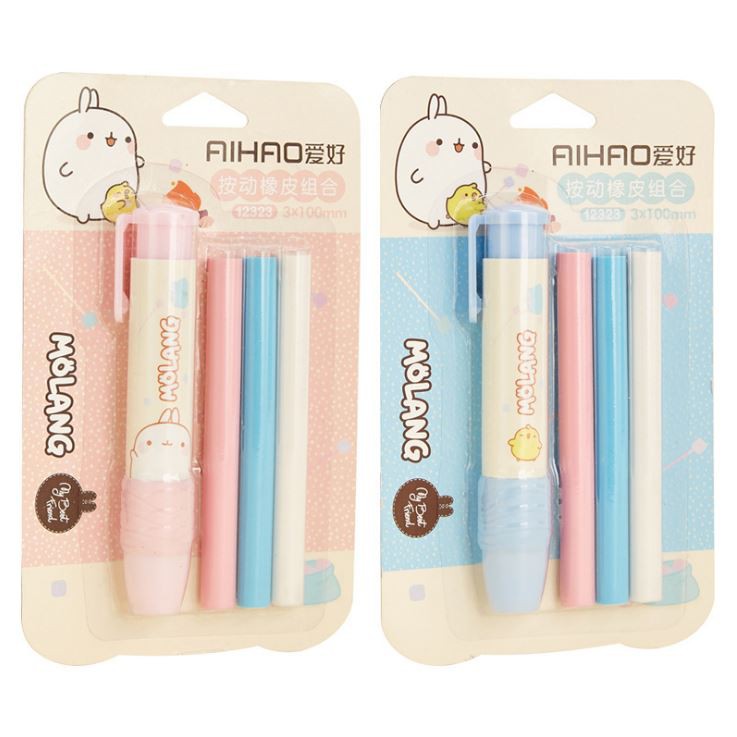 Gôm viết chì bấm molang piu piu+3 ruột gôm thay thế