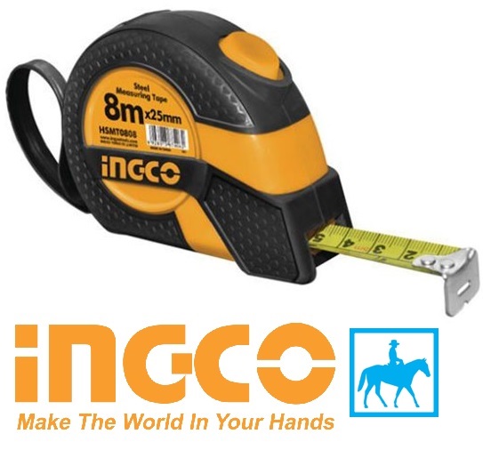 Thước kéo cuộn 8 mét x 25mm thép nền vàng Steel Measuring Tape INGCO HSMT0808 TMT126081
