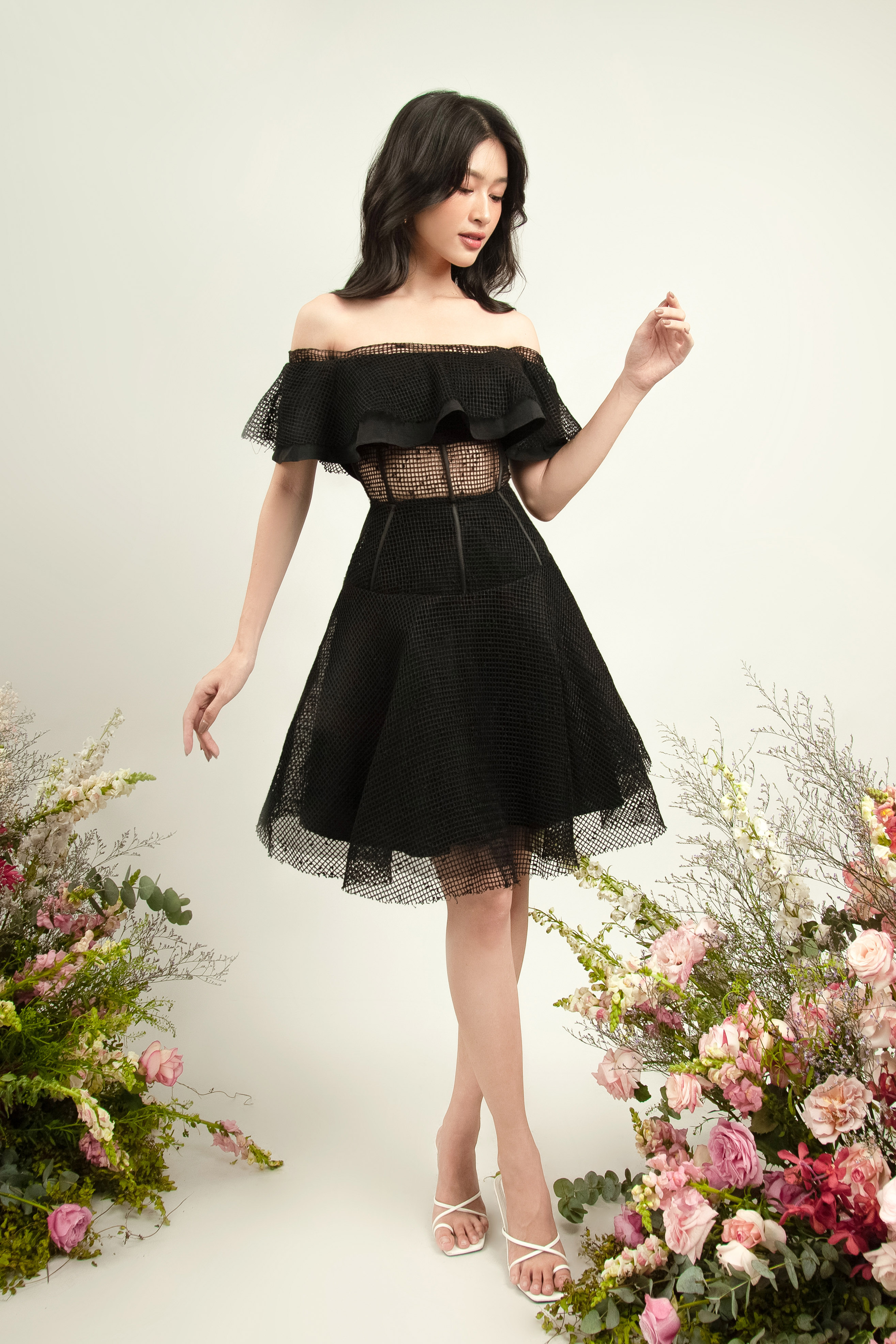 Mira - lyn black dress - đầm trễ vai nữ màu đen