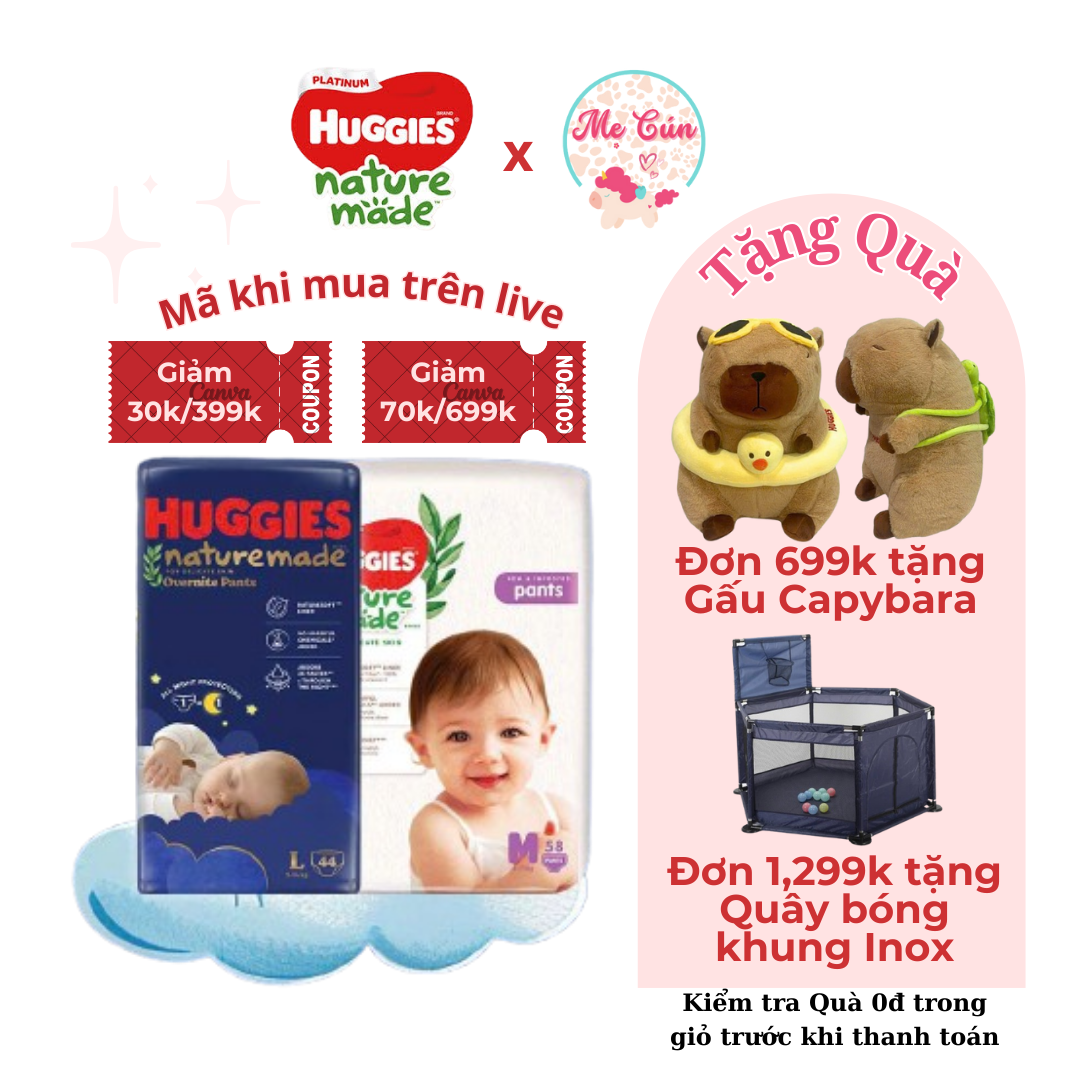 (Săn quà) Tã quần/dán Huggies Siêu Cao Cấp Platinum Nature Made M58/L44/XL38/XXL26 NB60/S82/M64/L54/XL44