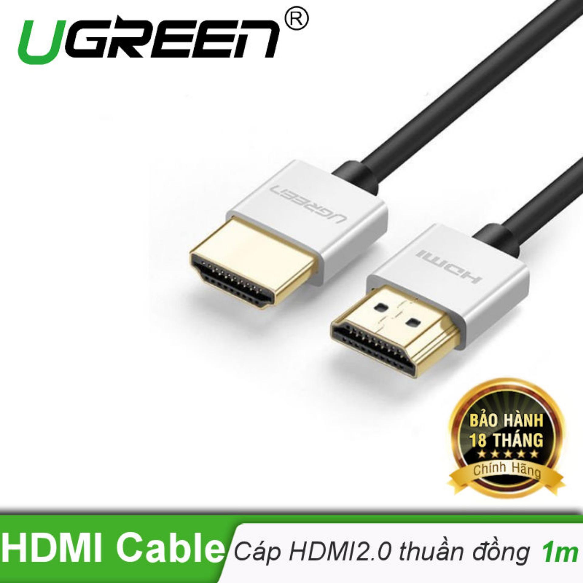 Cáp hdmi 2.0 siêu mỏng dài 1m hỗ trợ 4k, 3d ugreen 30476 chính hãng