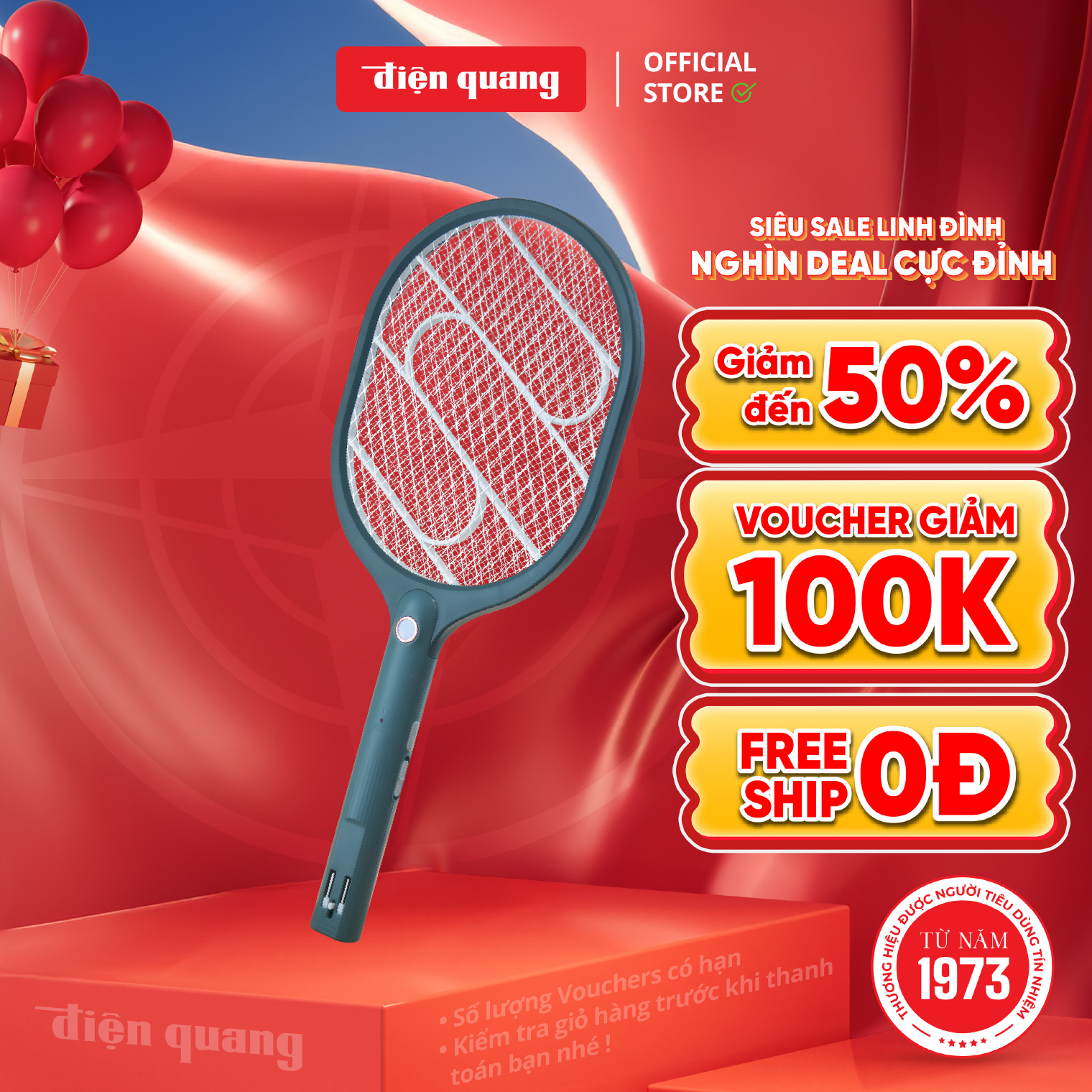 Vợt Muỗi Điện Quang Xả Nhanh Dòng Điện Trong 5s Lưới Vợt 3 Lớp Chống Gỉ 12 Tháng Pin Lithinum