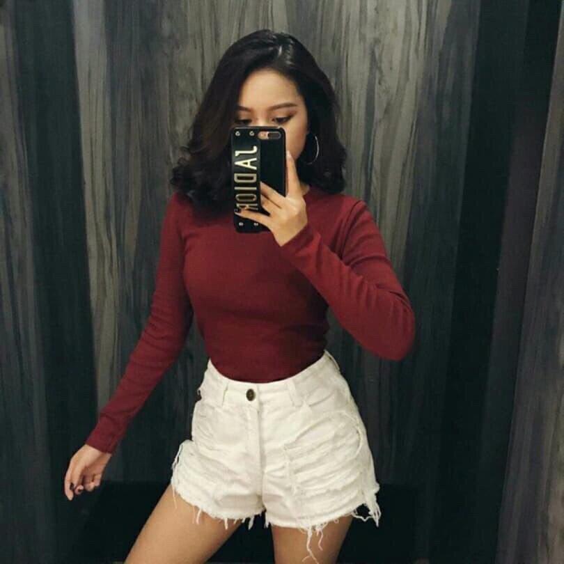 Áo thun gân croptop body tay dài