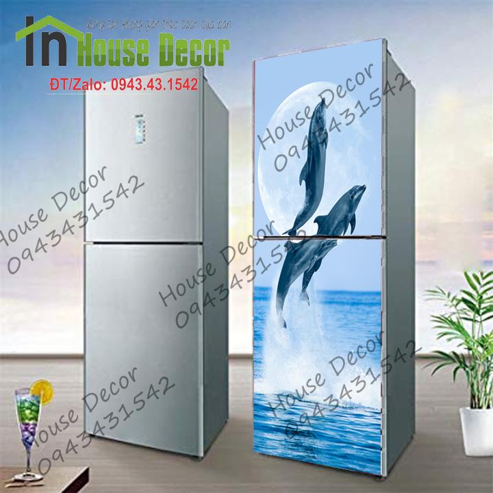 Tranh Dán Tủ Lạnh Chống Thấm Nước - Chất Liệu Decal Bóc Dán - Phù Hợp Mọi Loại Tủ - Cá Heo Nhảy Múa - Decal dán tủ lạnh máy giặt kệ tường tủ quần áo, decal dán, giấy dán, trang trí nội thất, giấy dán nội thất, trang trí nhà cửa