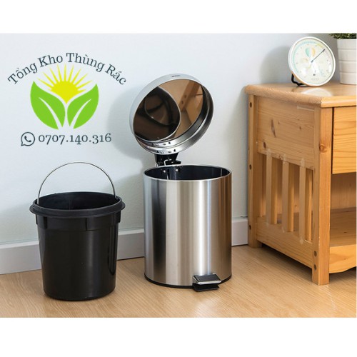 Thùng Rác Inox Đạp Chân 20L (285*445) , Thùng Rác Đạp Chân Inox 201