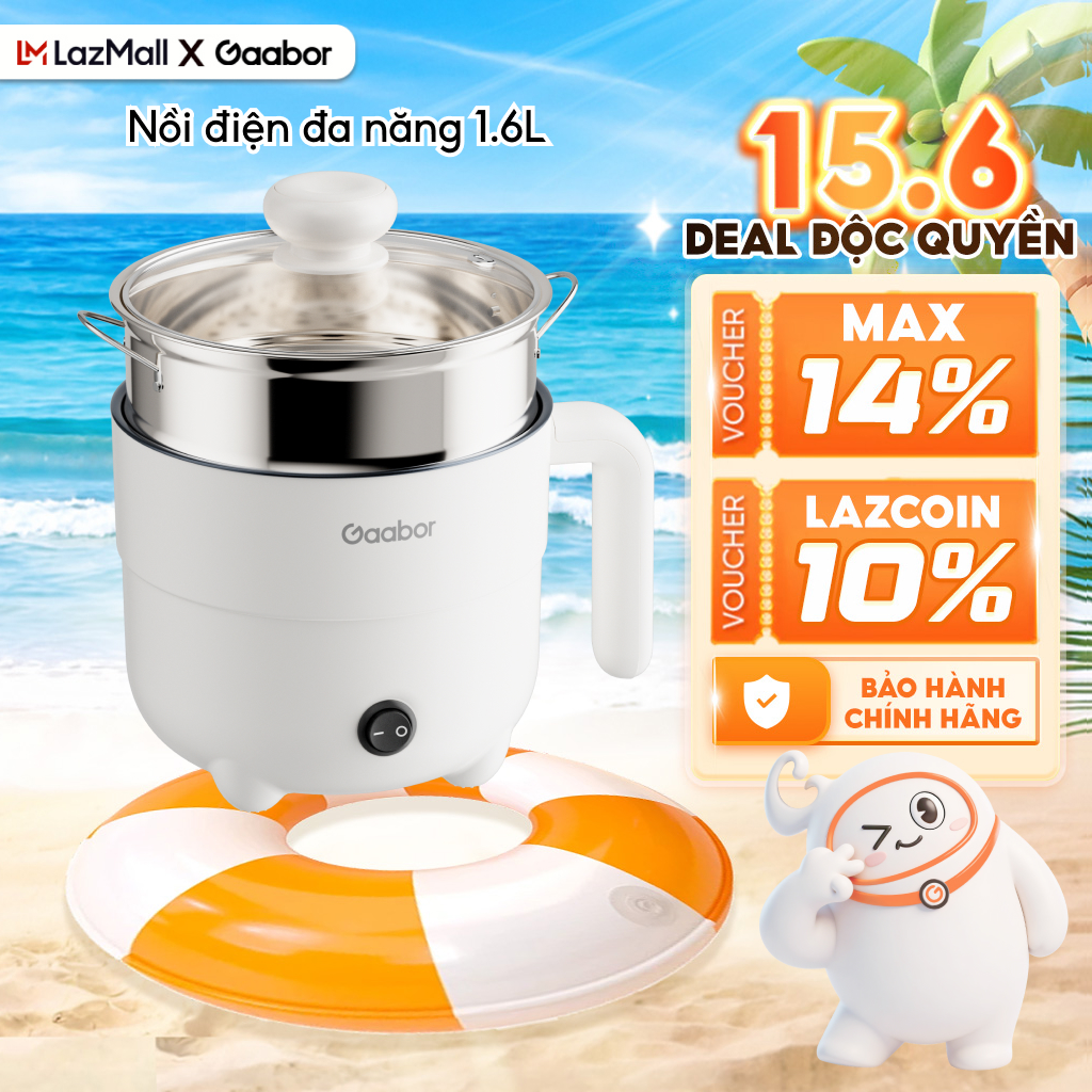 Nồi điện đa năng 1,6 lít Gaabor EC-18M01A lòng chống dính chiên, nấu, xào, ăn mì, nấu lẩu kèm xửng hấp inox - Bảo hành 12 tháng 1 đổi 1