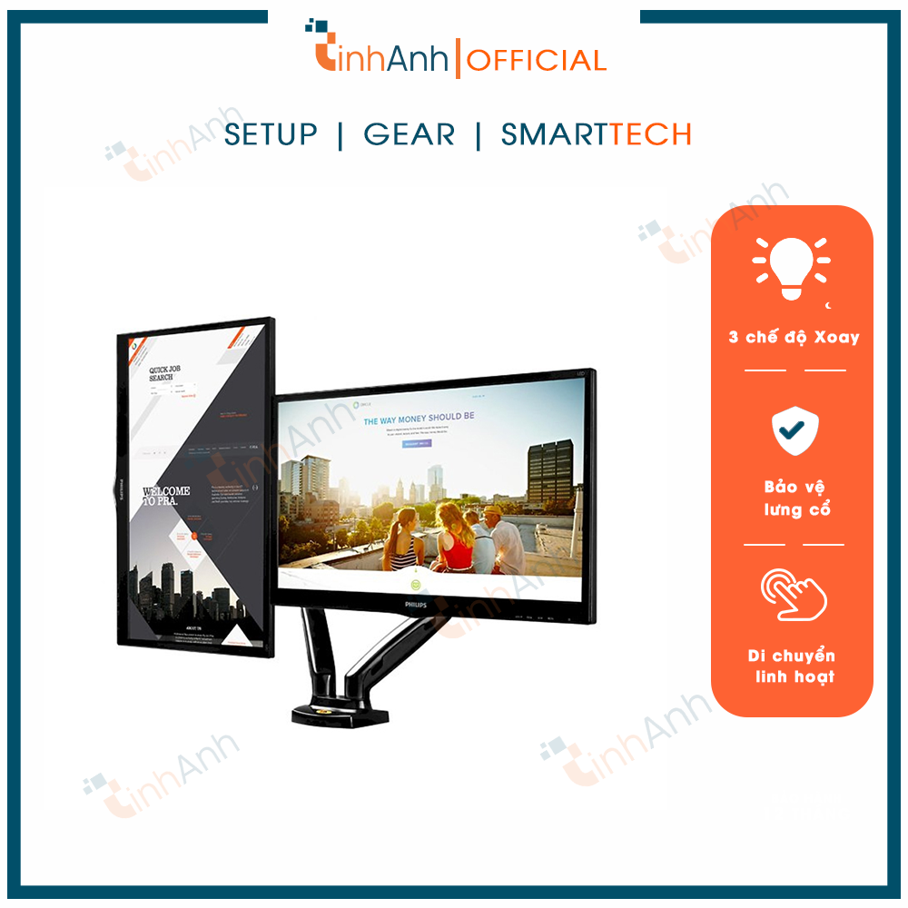 Arm màn hình kép NB F160 17-27 inch ❤️ Giá treo màn hình CHÍNH HÃNG❤️ Giá đỡ màn hình kép tải trọng 9kg mỗi bên❤️ Xoay 360 độ ❤️ BẢO VỆ CỘT SỐNG❤️ Bản ưu việt nhất năm 2021