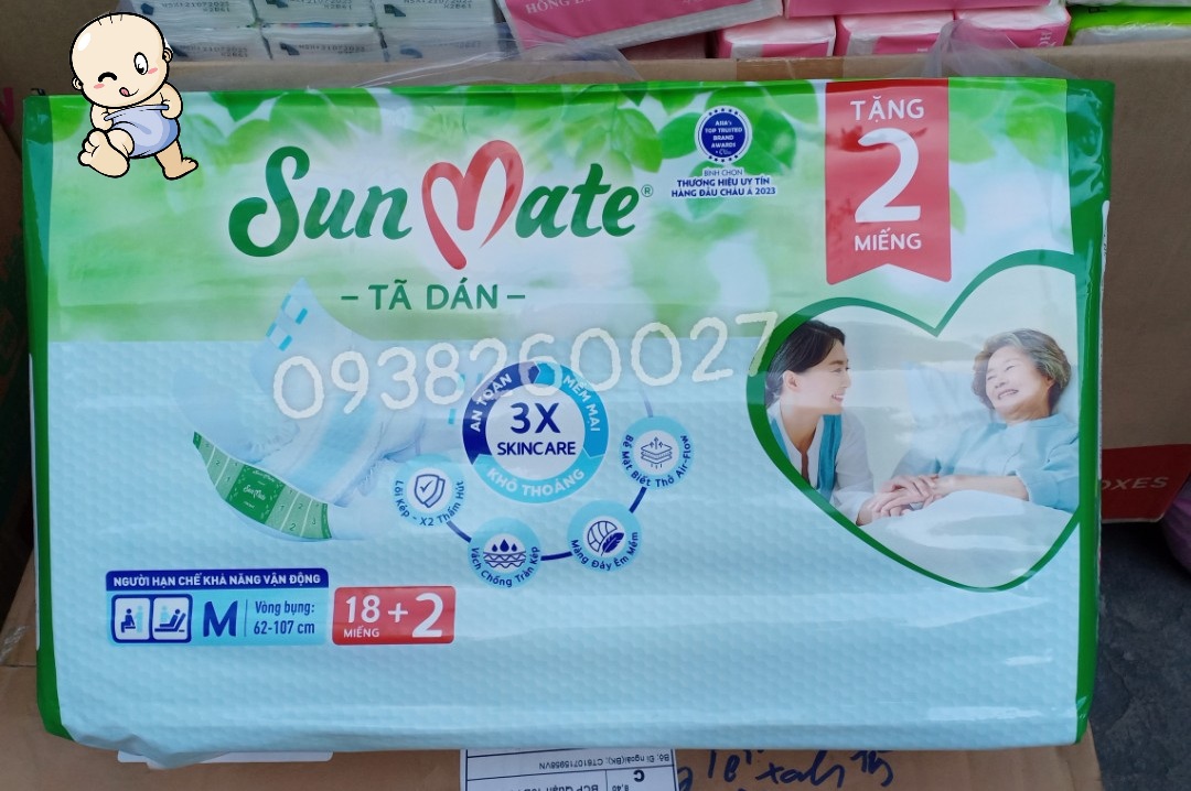Tã dán người già sunmate m10/l10/xl10/m18/l18/xl18+2 miếng